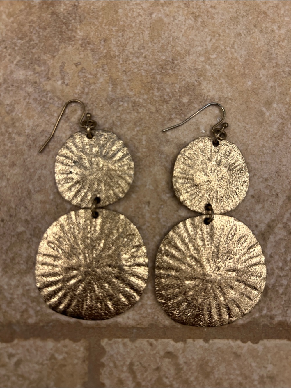 Windsor Textured Double Disc Gold Drop Earrings